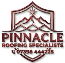 Pinnacle Roofing Specialists logo: a burgundy shield with a mountain peak and star